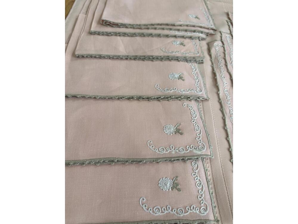 VTG Peach Tablecloth Set Runner Placemats Napkins Cottagecor